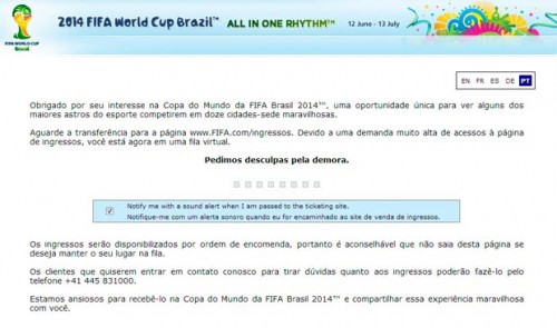 "Fila virtual" no site da Fifa