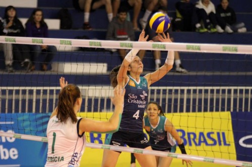 Carolina Leite (levantando) e Sabrina Floriano, do São Caetano (Divulgação)