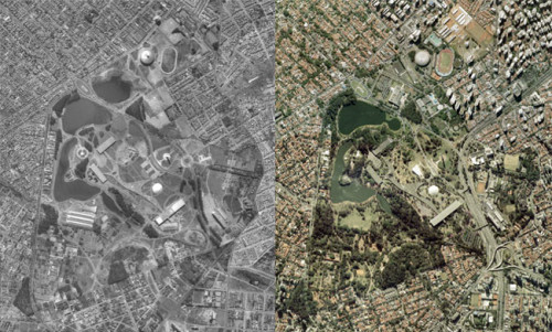 Região do Ibirapuera em 1958 e em 2008 (Multispectral Mapas Digitais)