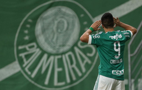 Cristaldo vibra após gol no Allianz Parque (Cesar Greco/Ag Palmeiras/Divulgação)